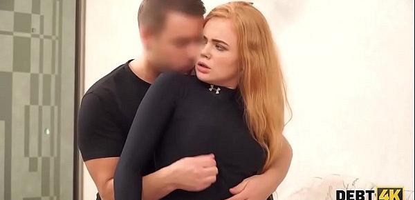  Debt4k. Collector enjoys tender mouth and shaved pussy of adorable debtor